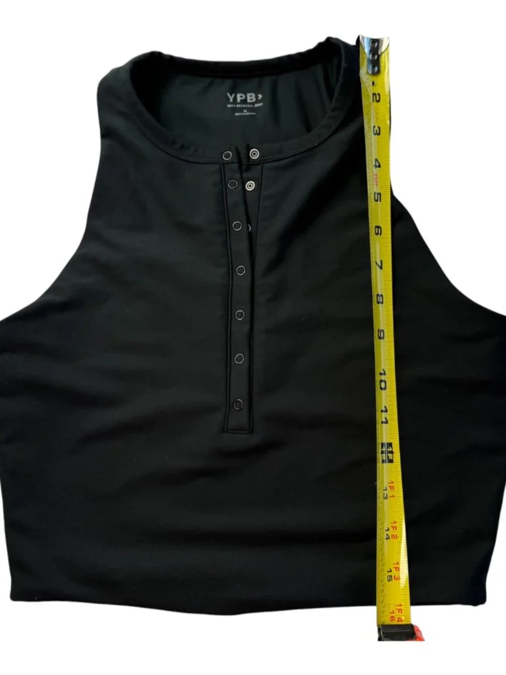 Your Personal Best Crop Top Sports Bra Henley Buttons at Front High Neck Black M